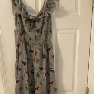 Black and white pin striped and floral wide legged jumpsuit